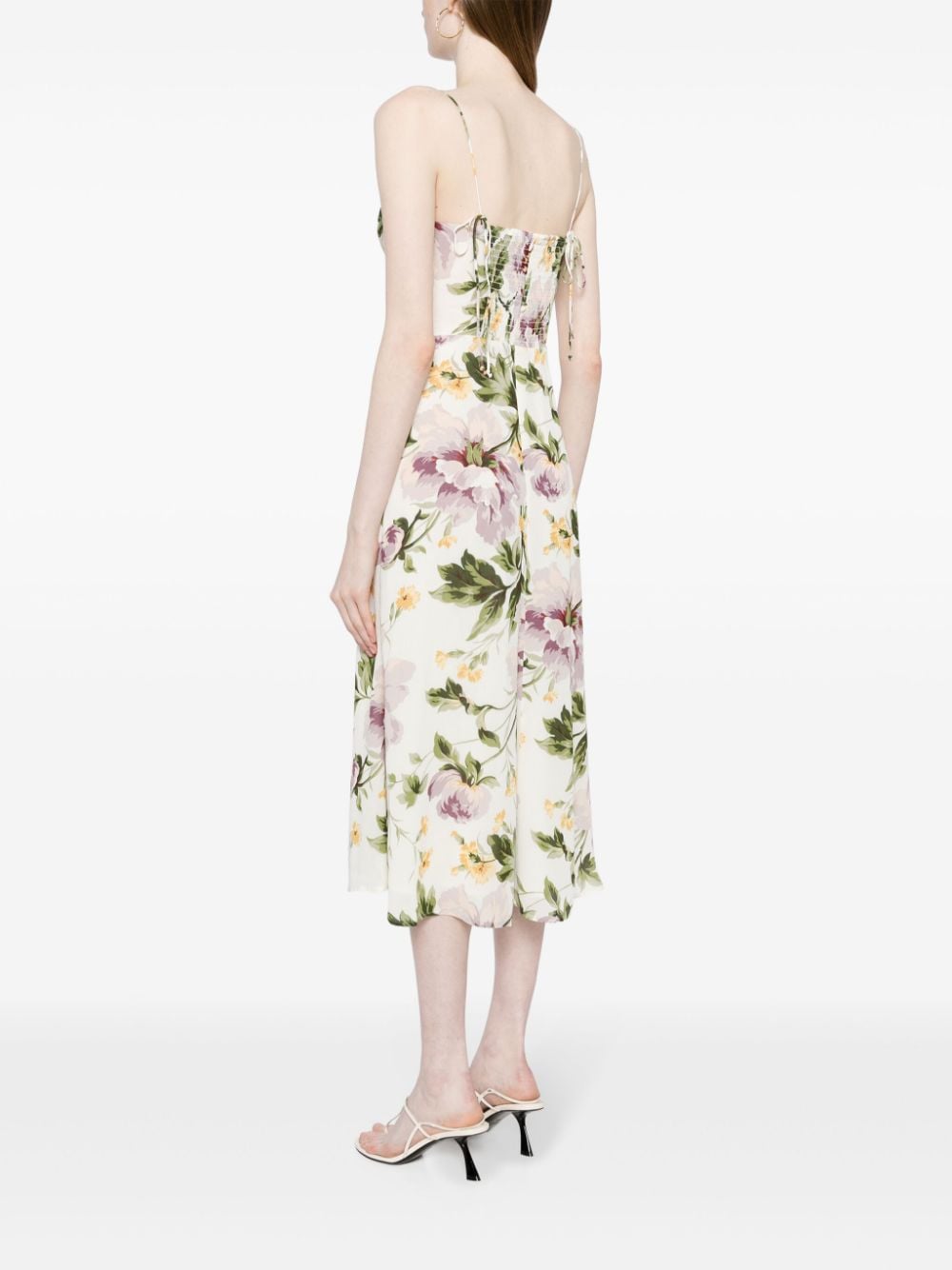Shop Reformation Juliette Floral-print Midi Dress In Neutrals