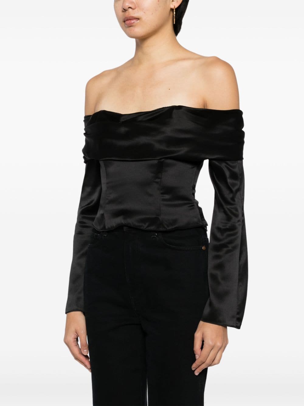 Shop Reformation Niri Off-shoulder Silk Top In Black