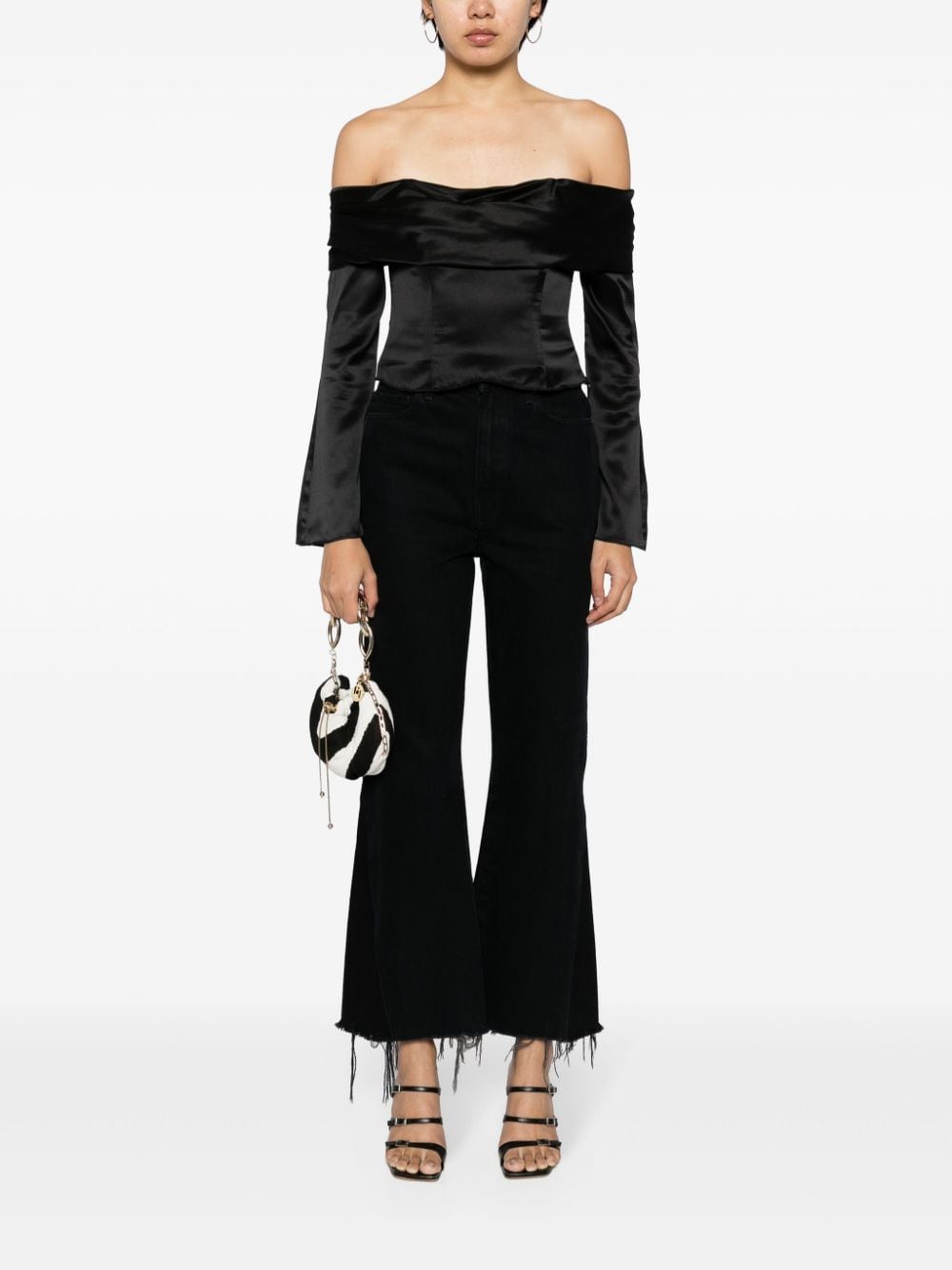 Shop Reformation Niri Off-shoulder Silk Top In Black