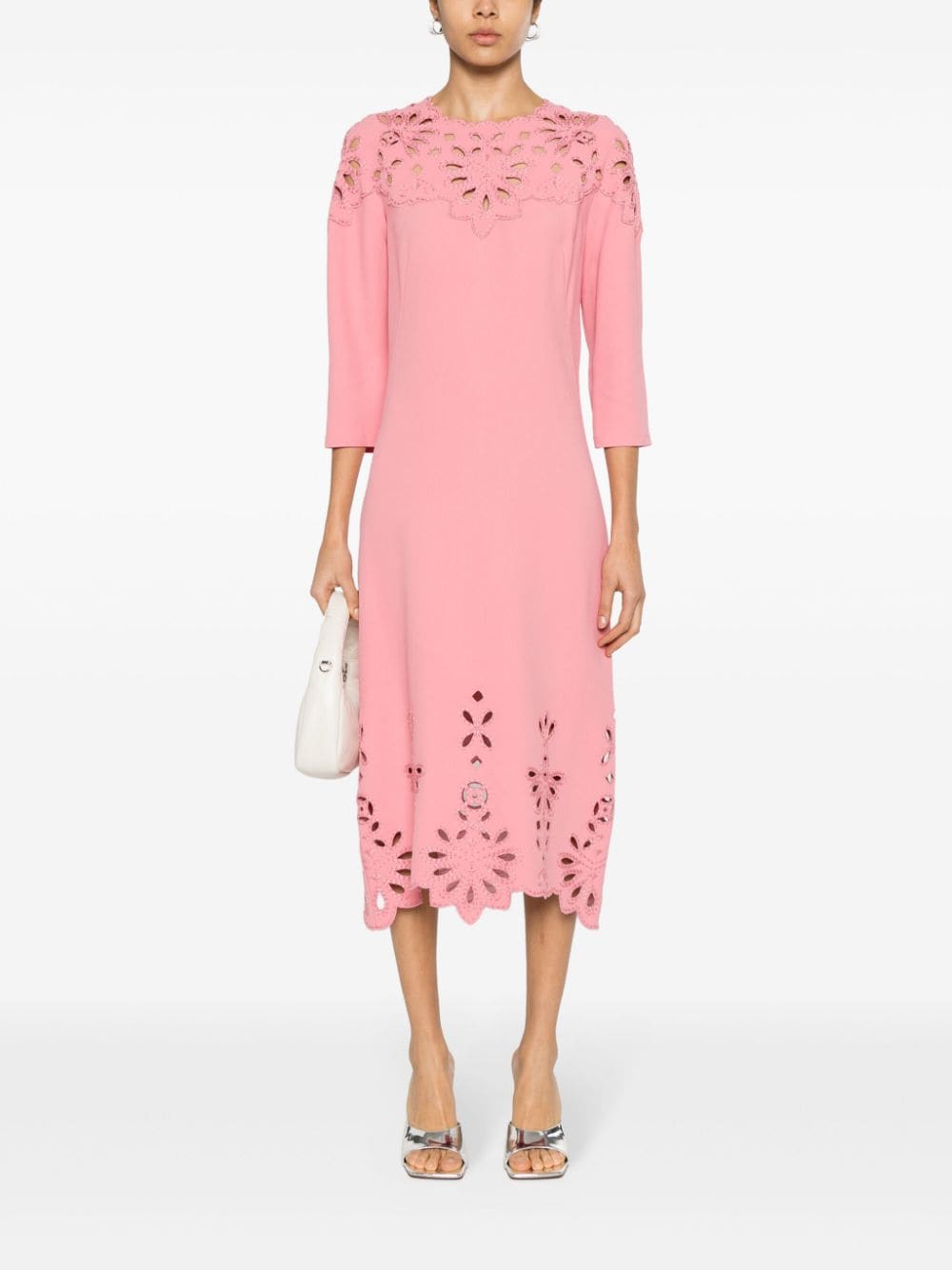 Shop Ermanno Scervino Broderie-anglaise Crepe Dress In Pink