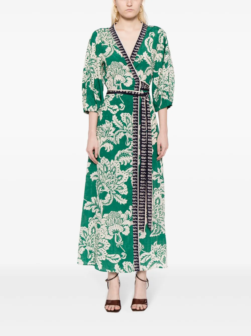 Cara Cara Wikkeljurk met bloemenprint - Groen