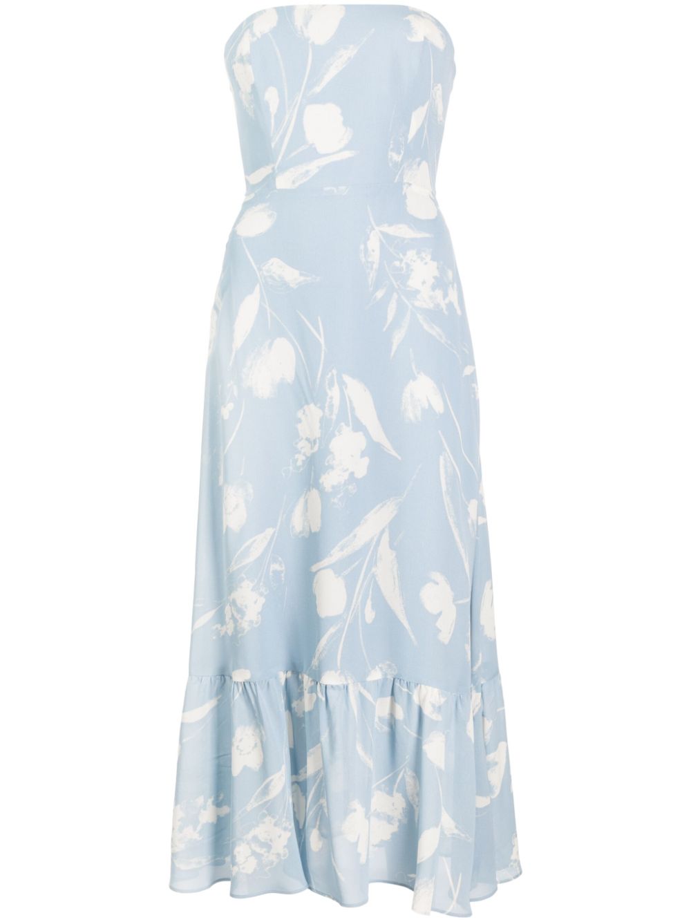 Reformation Arta floral-print strapless midi dress - Blue