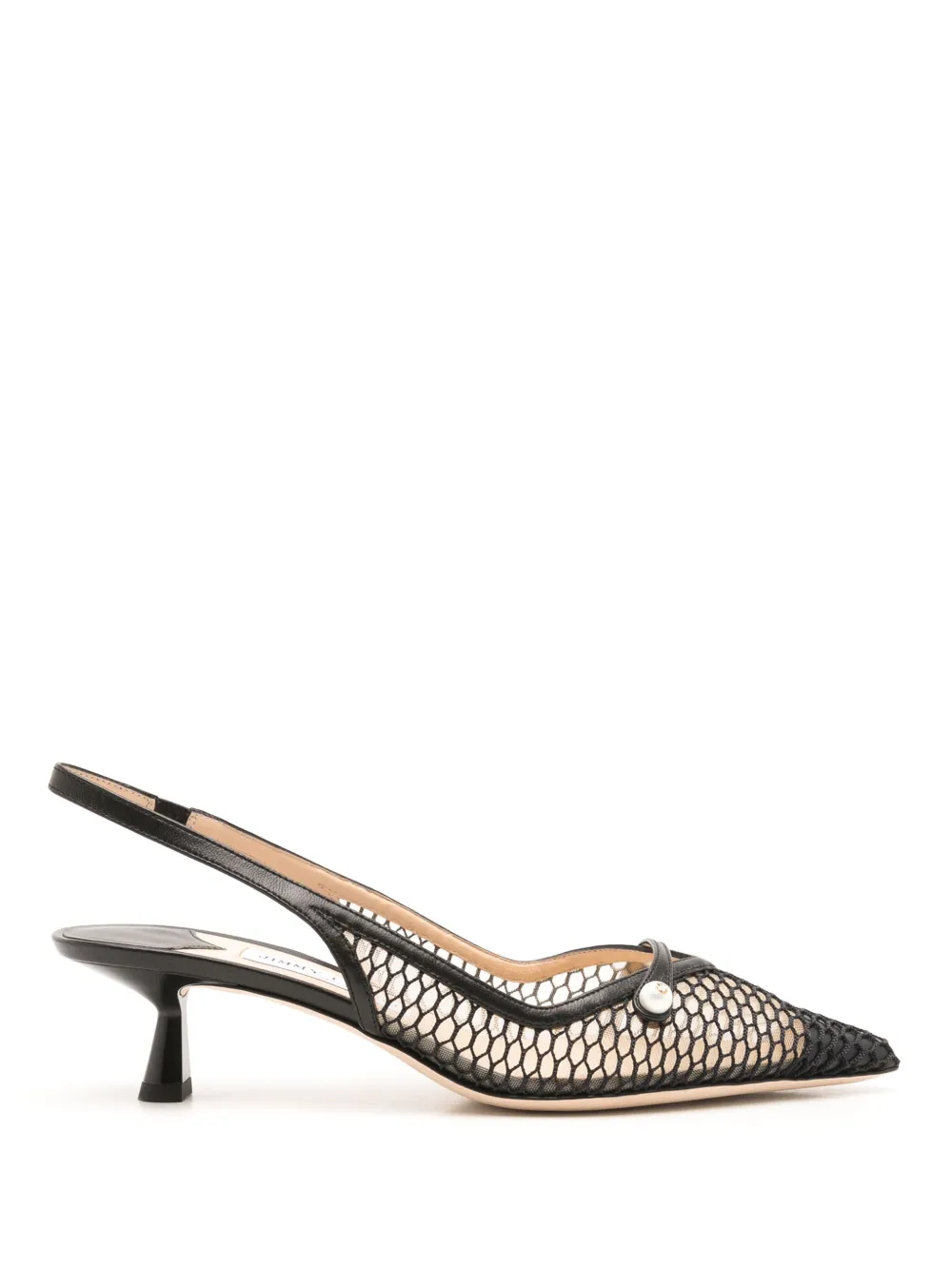 Jimmy Choo Amita 45 Fishnet Mesh & Leather Slingback Pump In Black