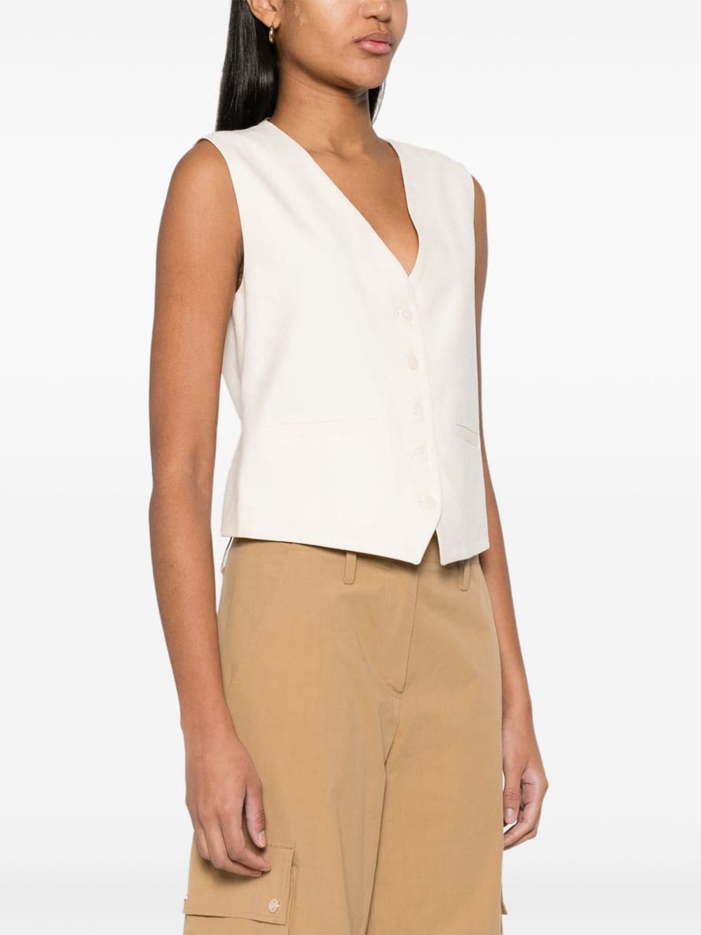 Shop Maje V-neck Woven Waistcoat In Neutrals