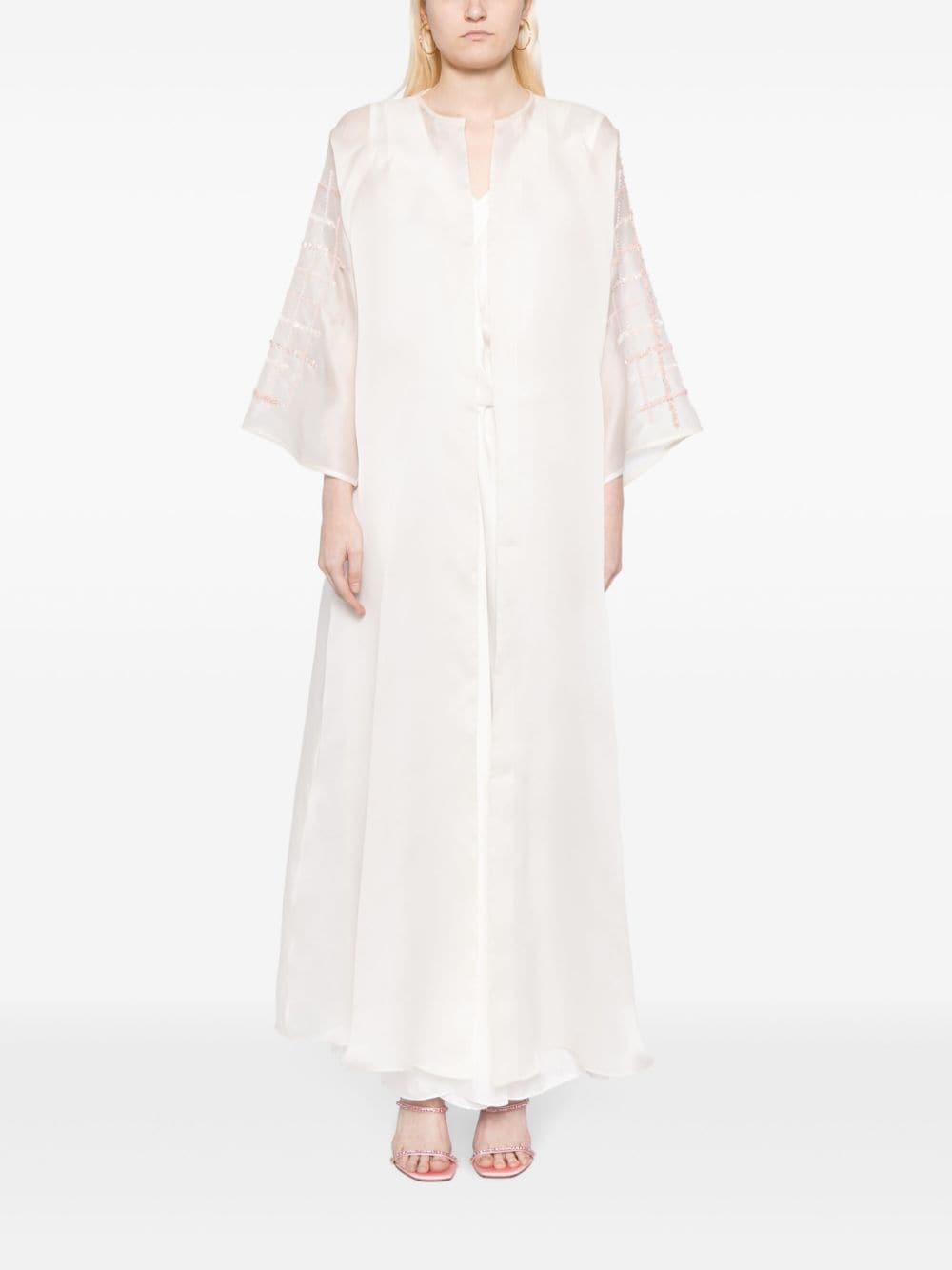 Shop Shatha Essa Grid-embellished Organza Long Coat In White