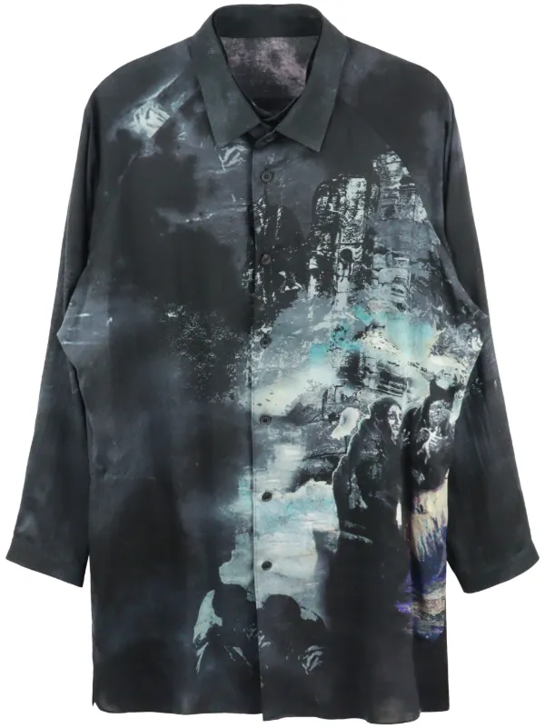 Yohji Yamamoto POUR HOMME 23AW フリンジシャツ Yohji Yamamoto J-PT プリント シャツ | ブラック | FARFETCH JP
