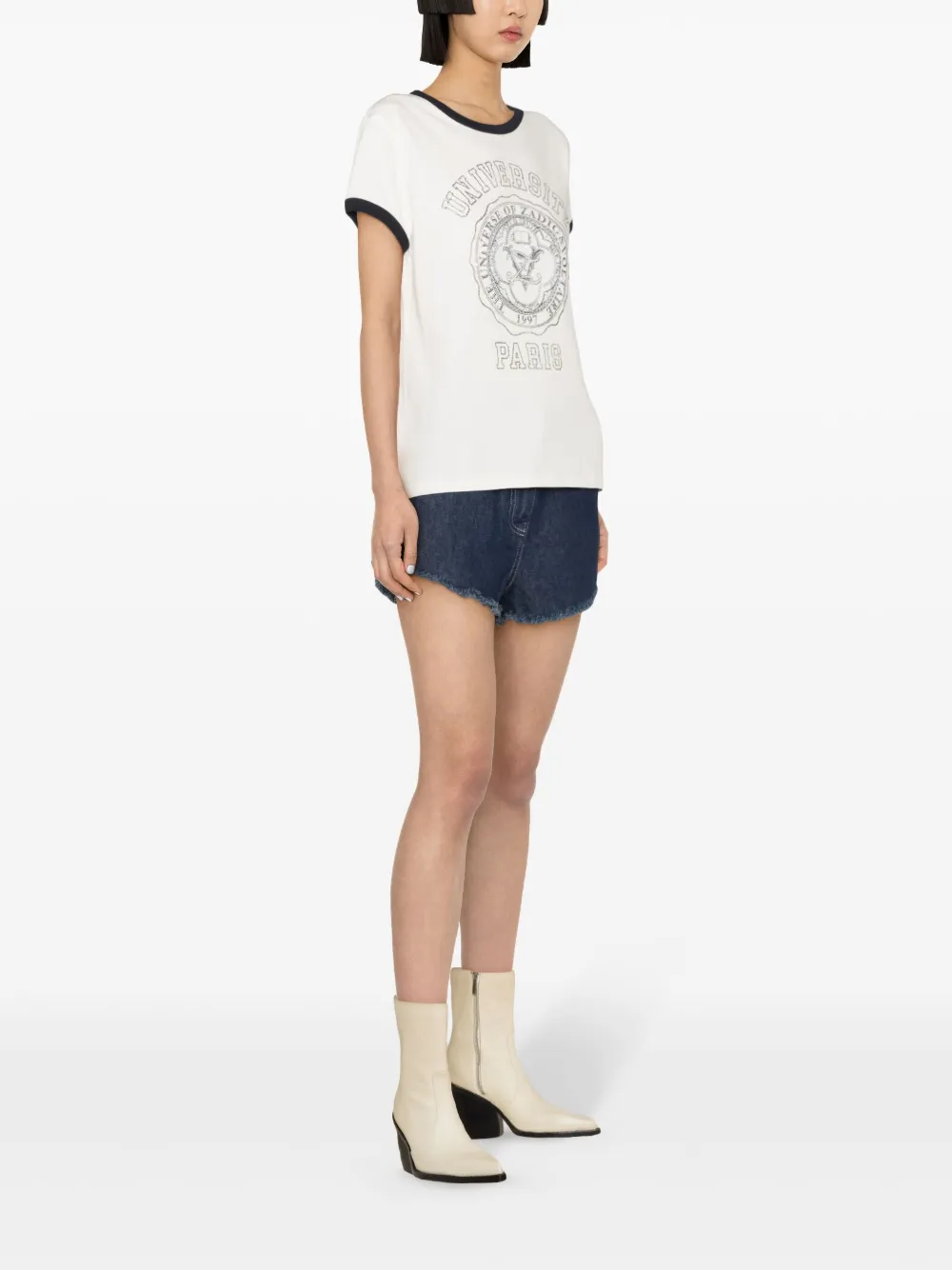 Shop Zadig & Voltaire Rhinestoned Logo-print T-shirt In White