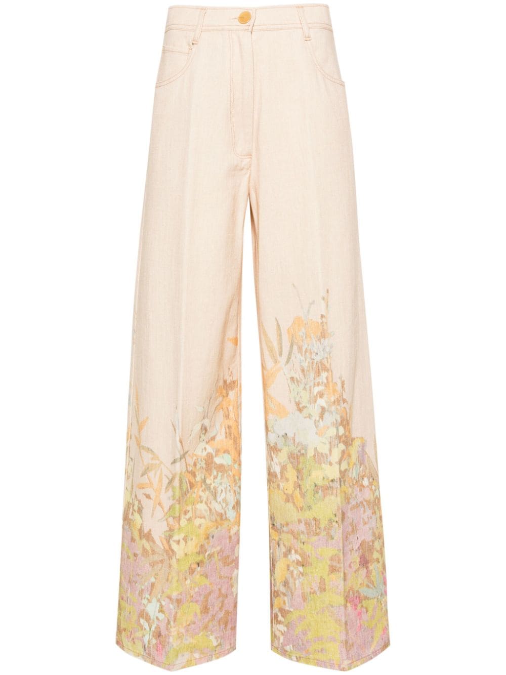 Forte Forte Floral-print Cotton Palazzo Pants In Neutrals