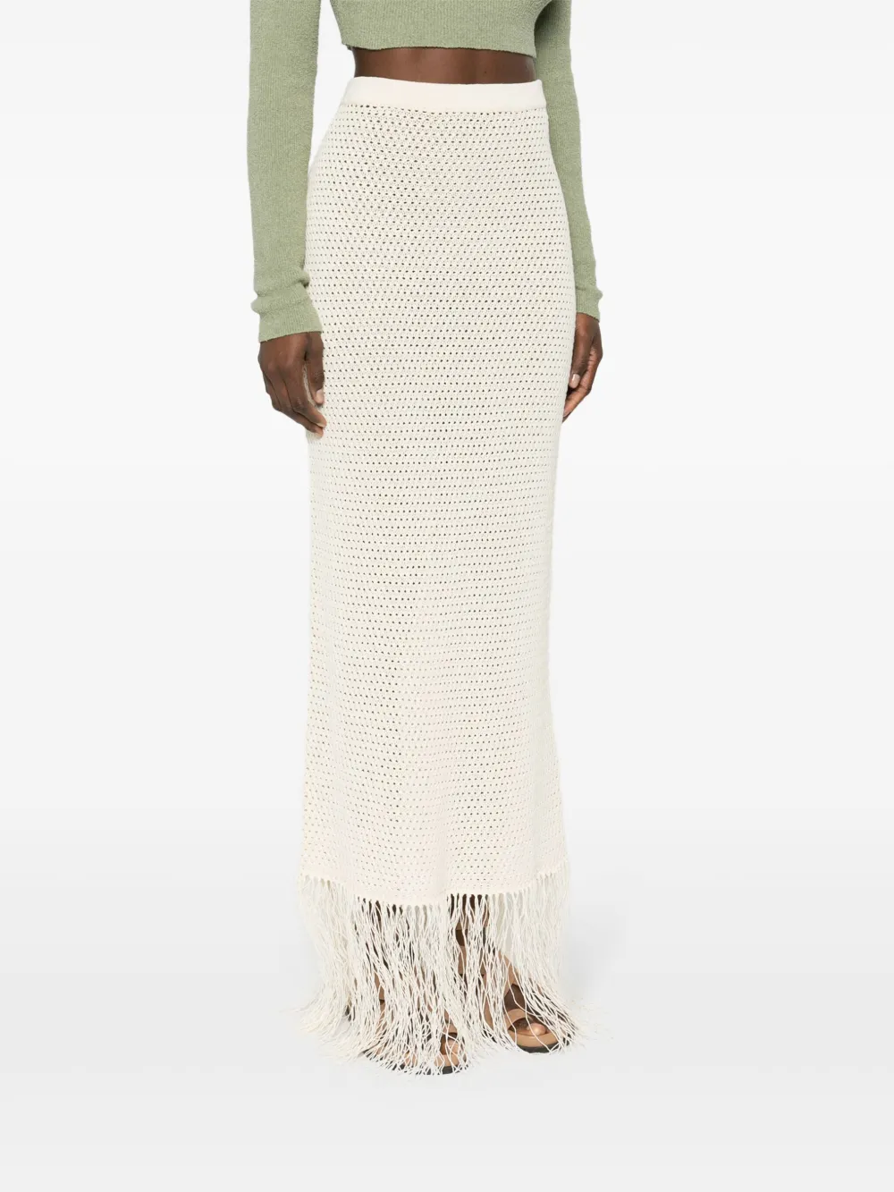 Shop Nanushka Crochet Midi Skirt In Neutrals