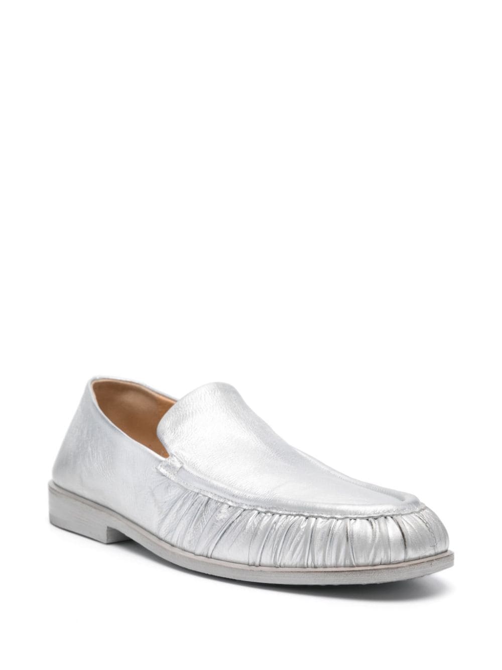 Shop Marsèll Ruched-detailing Leather Loafers In Silver