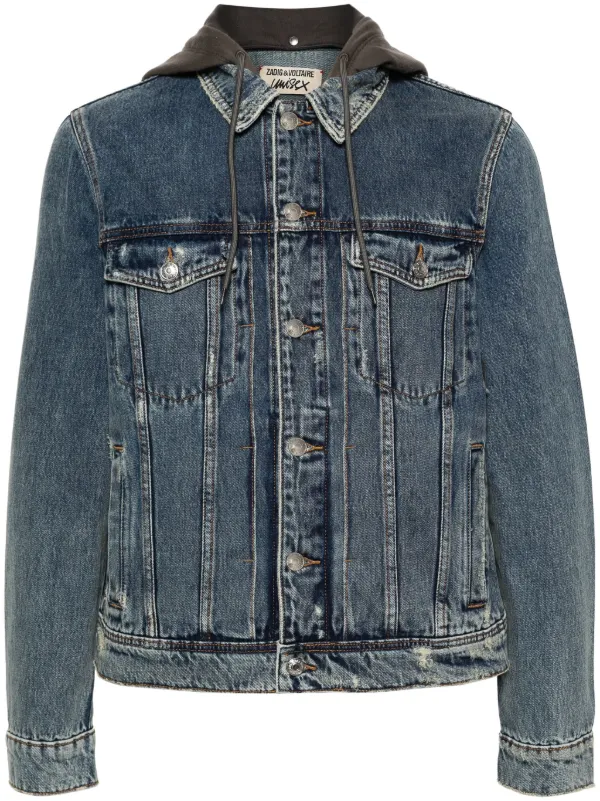 Distressed hooded shop denim jacket