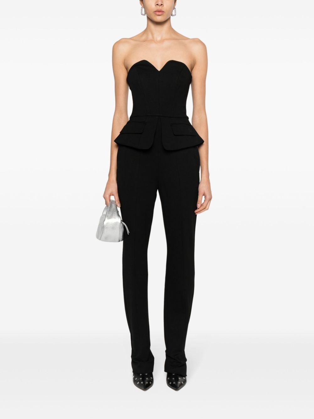 Shop Karl Lagerfeld Sweetheart-neck Tailored Jumpsuit In Black