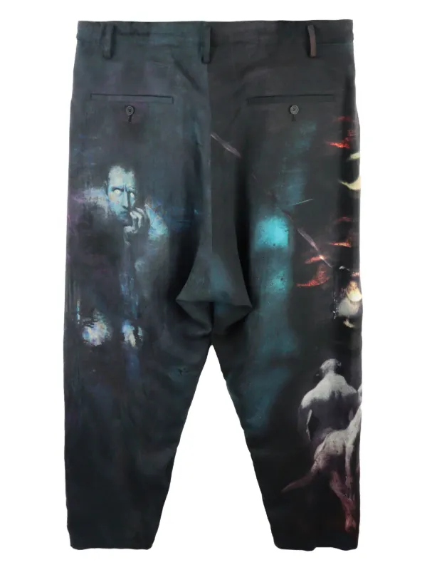 Yohji Yamamoto collections Printed Silk Dropped Crotch Pants