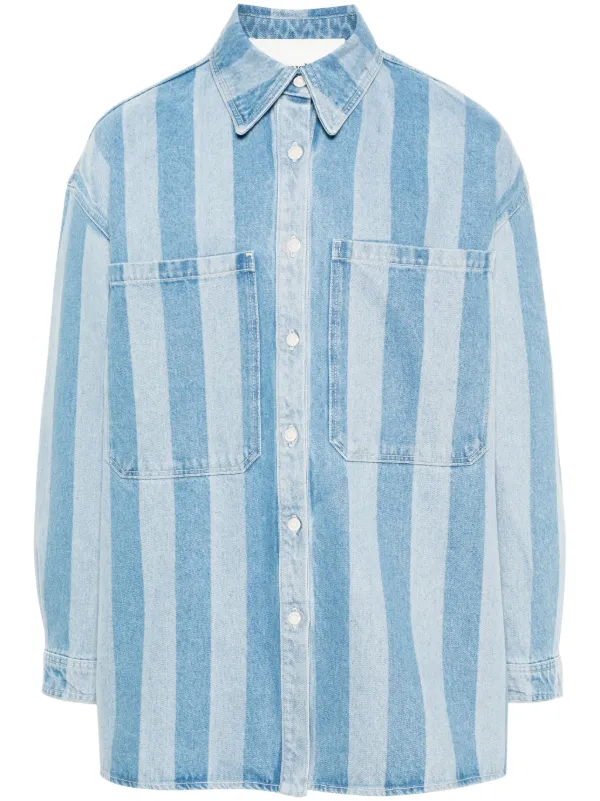 【関税込み】Nanushka ブルー Beaux デニムシャツ Beaux - Leather-Trimmed Denim Shirt - Mid Blue – Nanushka