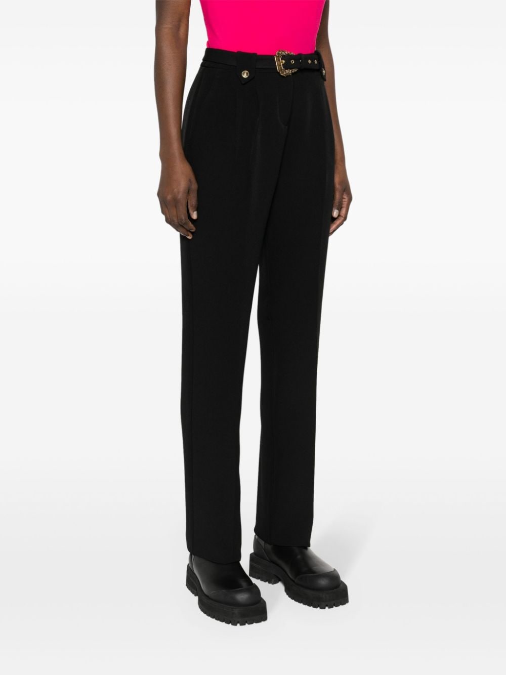 Shop Versace Jeans Couture Belted Tapered Trousers In 黑色
