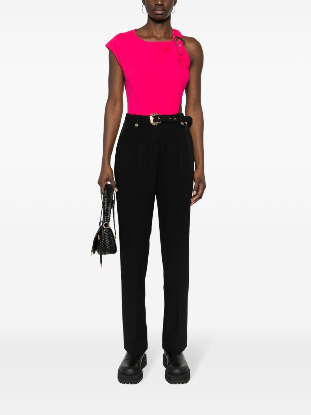 Shop Versace Jeans Couture Belted Tapered Trousers In 黑色