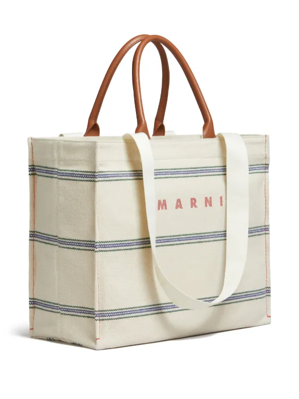 Marni embroidered-logo Canvas Tote Bag | Neutrals | FARFETCH