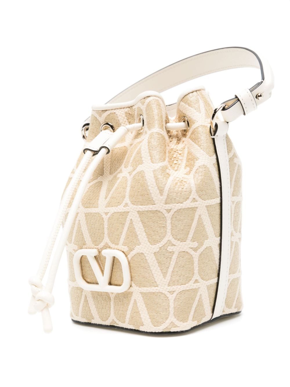 Shop Valentino Mini Vlogo Signature Bucket Bag In Neutrals