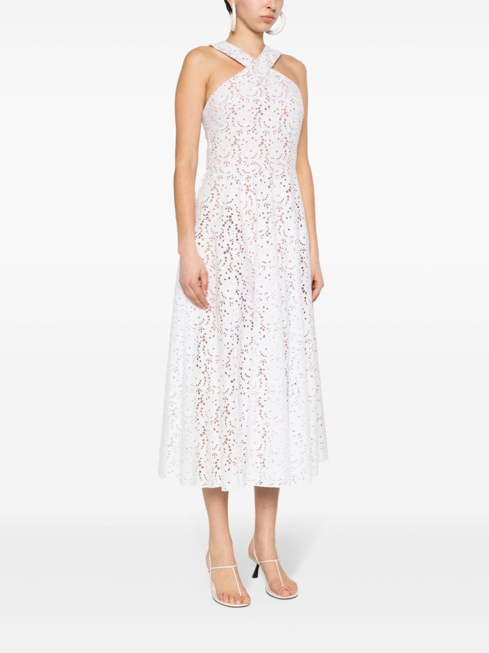 Shop Michael Kors Broderie-anglaise Cotton Dress In 白色