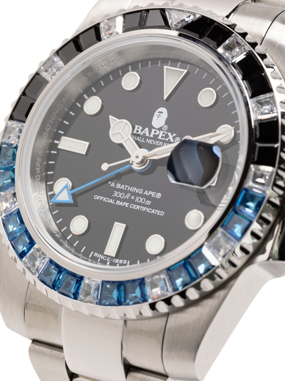 Shop A Bathing Ape Type 2 Bapex Crystal Stone 55mm In Silver