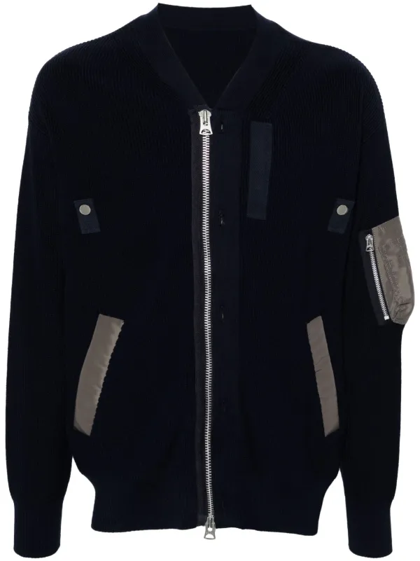 Sacai ジップアップ リブカーディガン | ブルー | FARFETCH JP