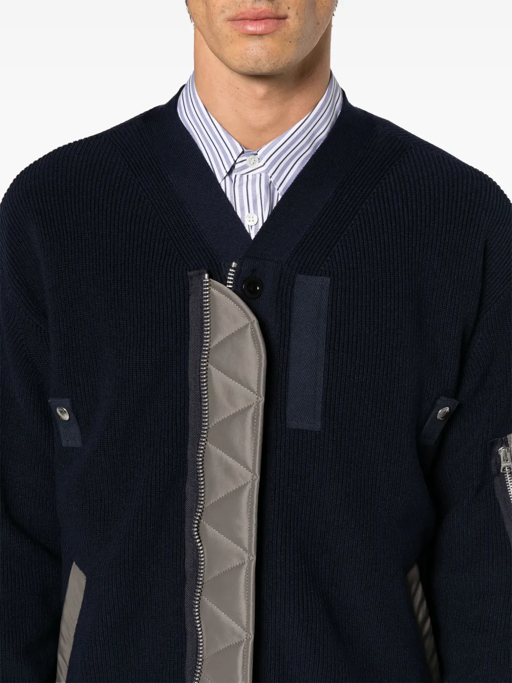 Sacai ジップアップ リブカーディガン | ブルー | FARFETCH JP