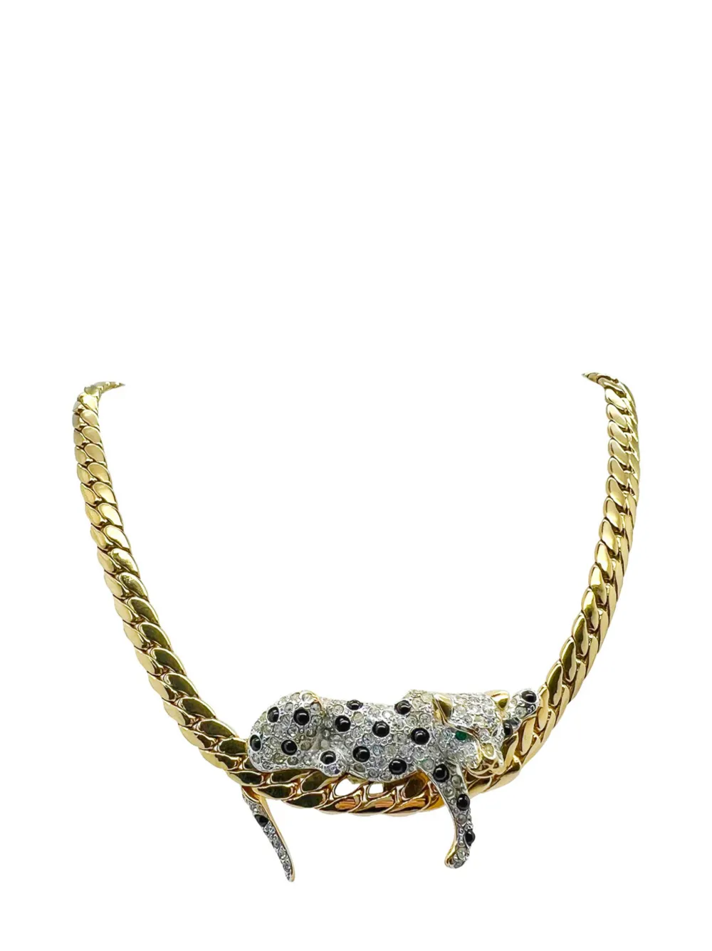 Jennifer Gibson Vintage Lounging Leopard Big Cat Necklace 1980s - Goud