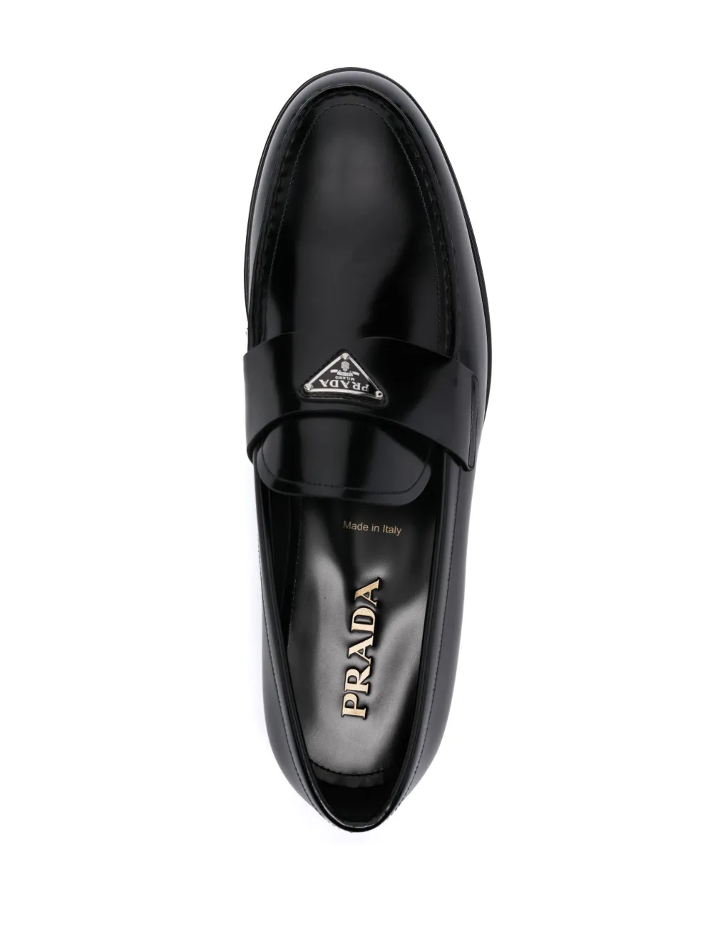 Prada enamel-triangle-logo leather loafers Black