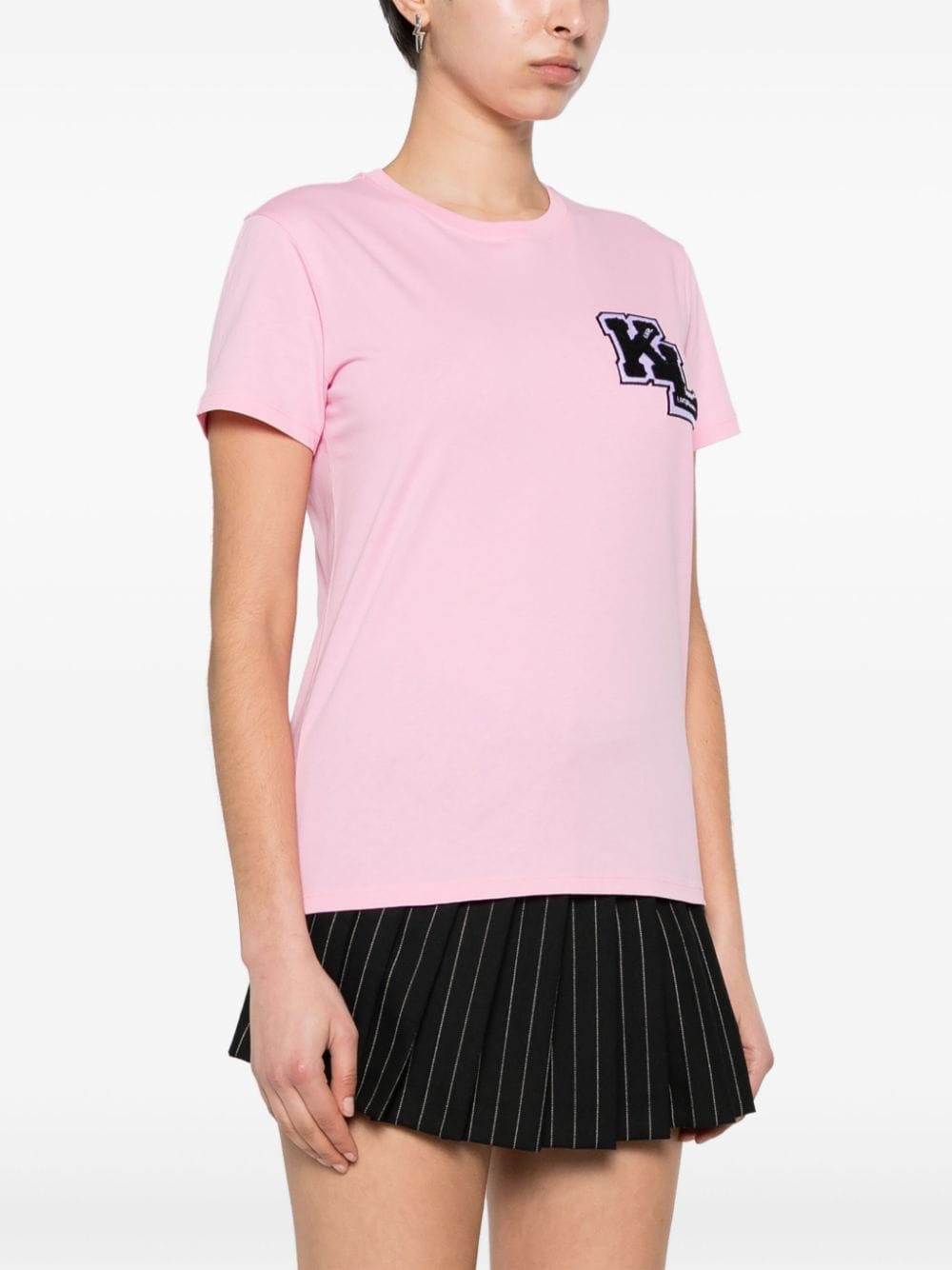 Shop Karl Lagerfeld Logo-patch Cotton T-shirt In Pink