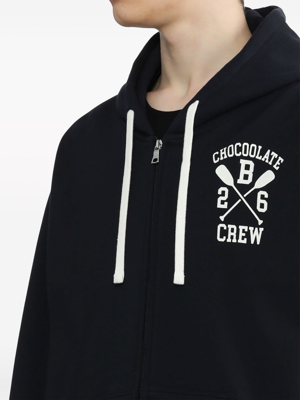 Shop Chocoolate Crew-print Cotton Hoodie In Black
