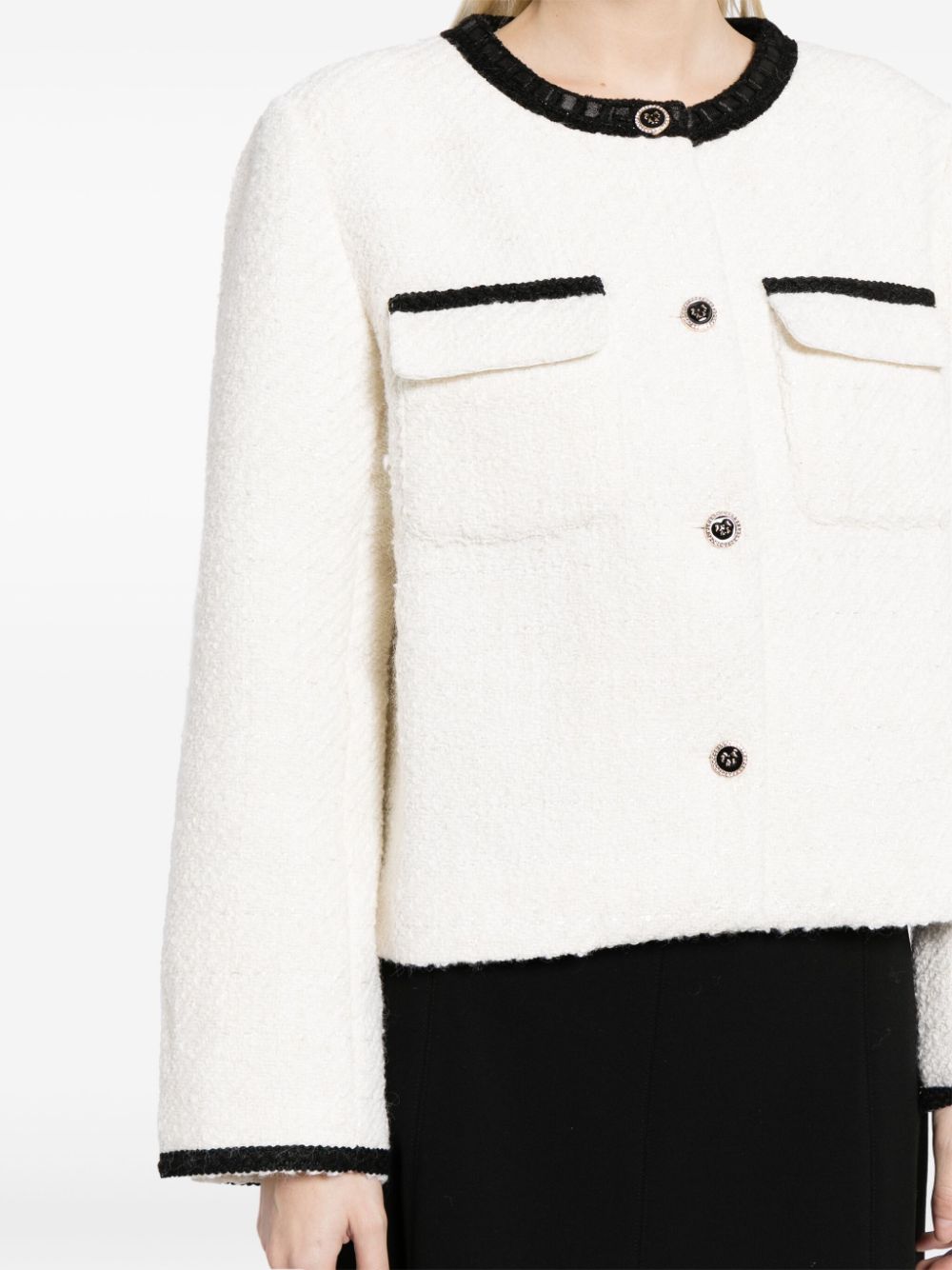 Shop Tout A Coup Contrast-trim Tweed Jacket In Neutrals