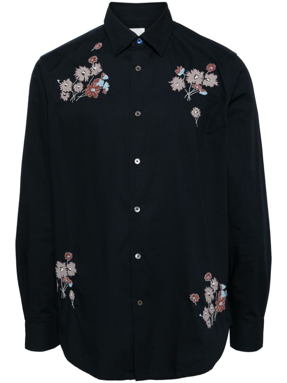 Paul Smith floral-embroidered organic cotton shirt - Blue