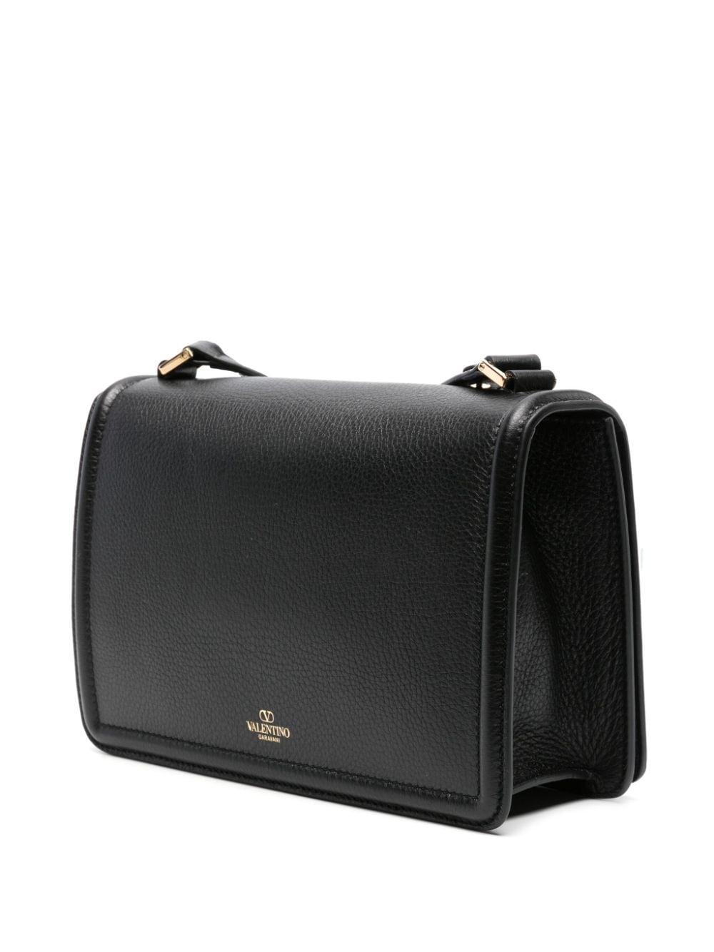Shop Valentino Small Vlogo Leather Shoulder Bag In Black