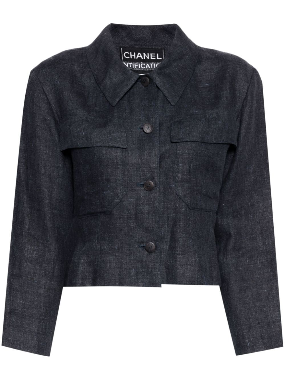 Pre-owned Chanel 2000 Button-fastened Cropped Linen Jacket In Grey