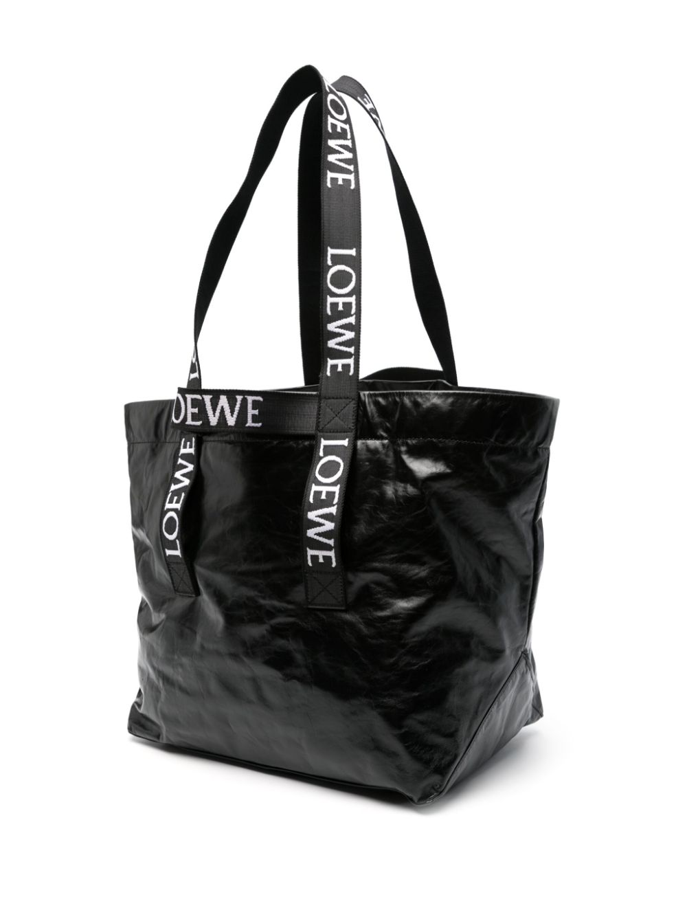 Shop Loewe Fold Shopper Leather Bag In Black