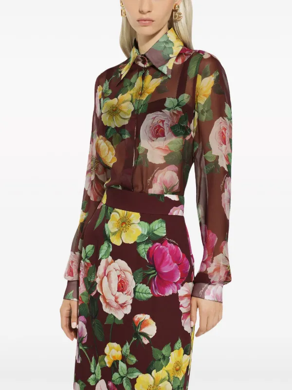 DOLCE&GABBANA カメリア コットンポプリン オフショルダーブラウス Dolce & Gabbana カメリアプリント シルクブラウス | レッド | FARFETCH JP