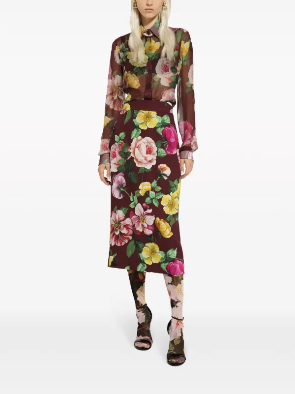 Dolce & Gabbana カメリアプリント シルクブラウス | レッド | FARFETCH JP