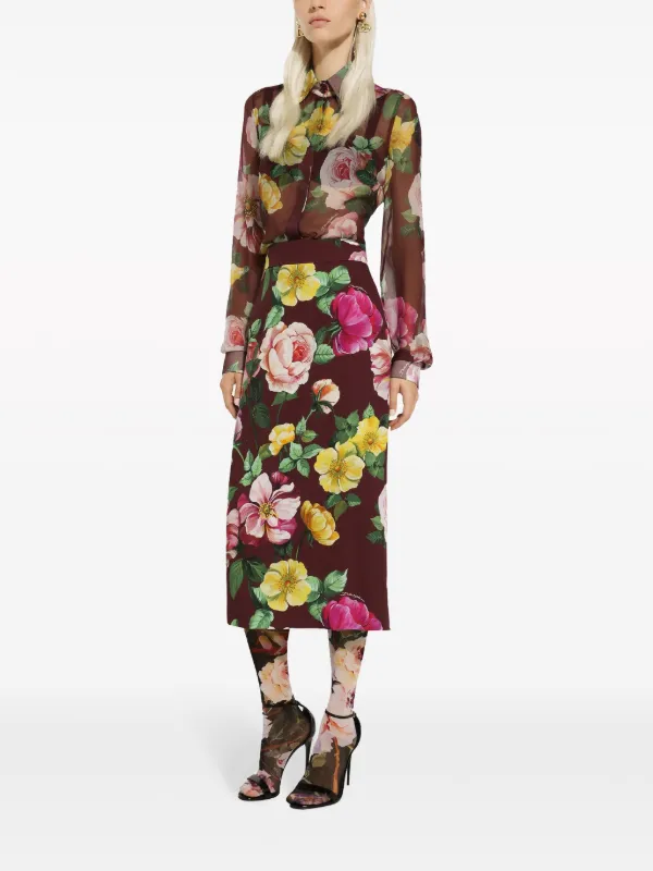 Dolce & Gabbana カメリアプリント シルクブラウス | レッド | FARFETCH JP