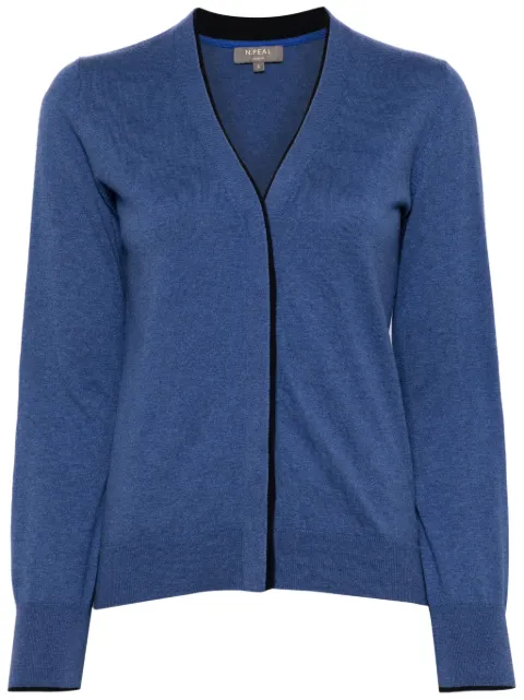 N.Peal contrasting-border cotton-cashmere cardigan