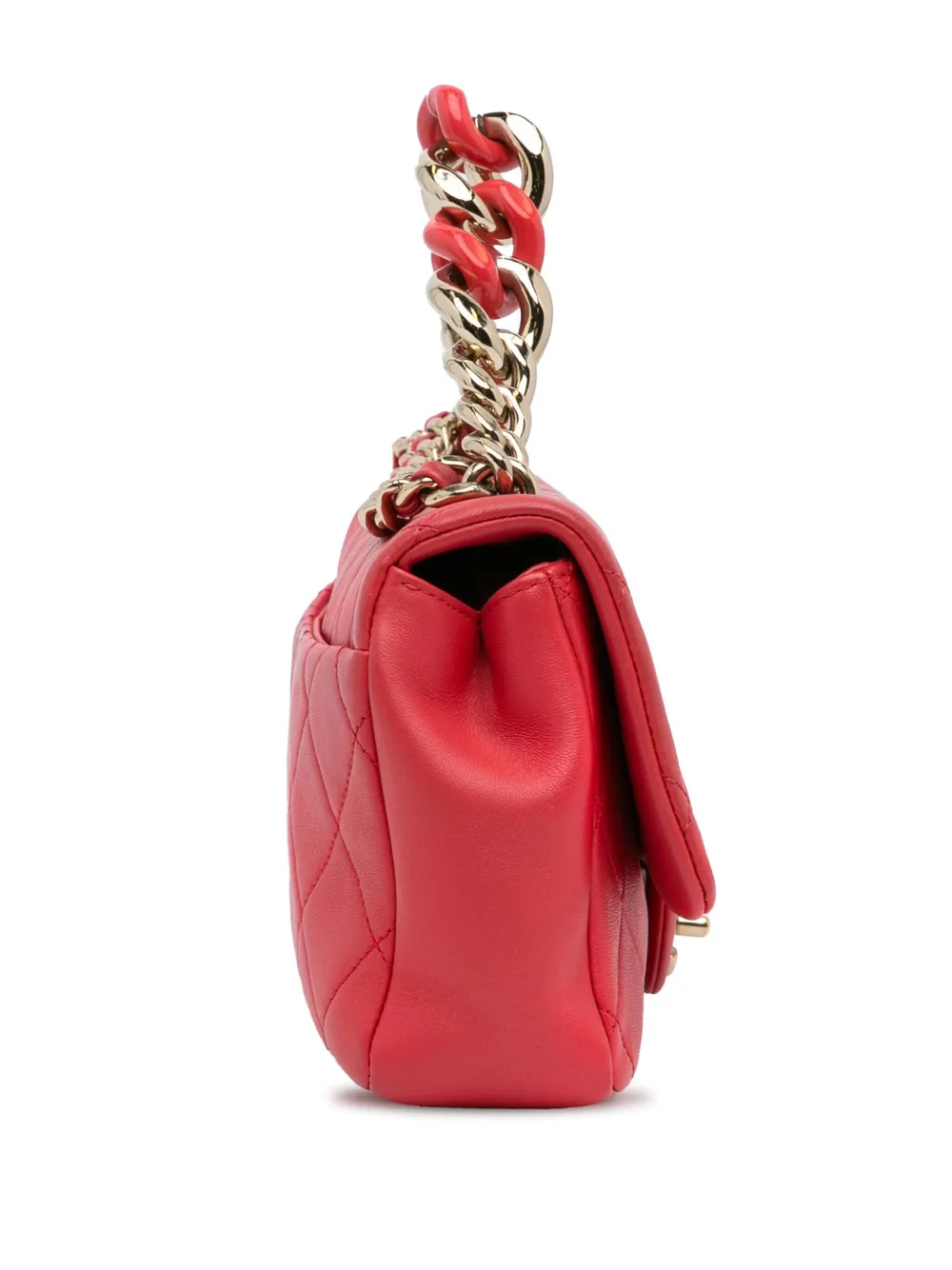 Pre-owned Chanel 2019 Mini Elegant Chain Flap Two-way Bag In Red