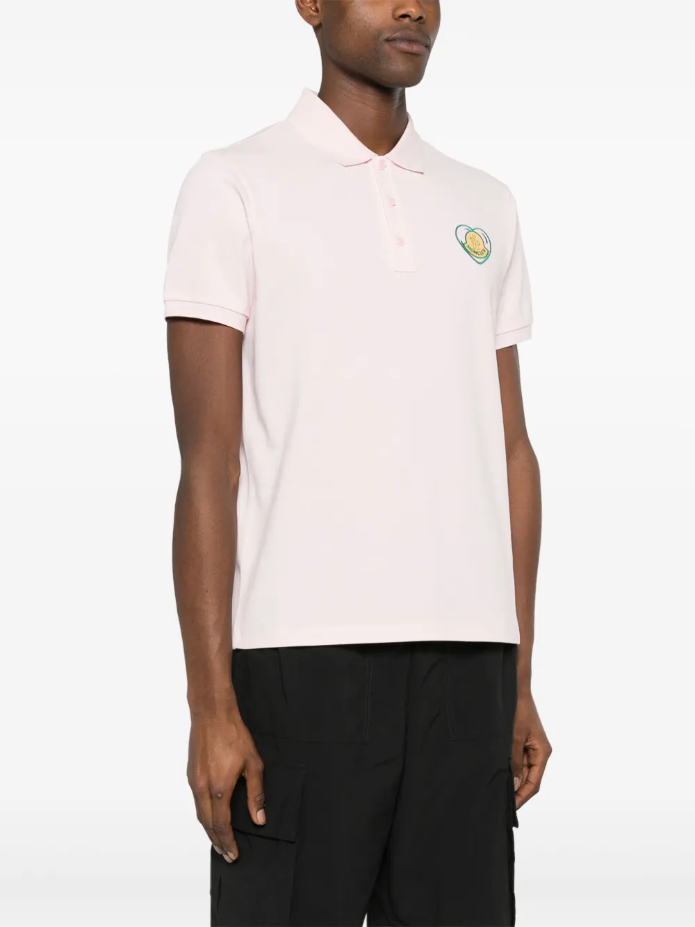 Shop Moncler Embroidered-logo Cotton Polo Shirt In Pink