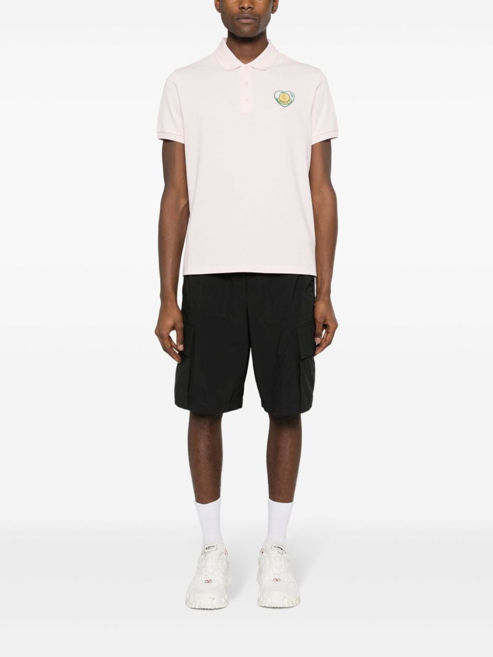 Shop Moncler Embroidered-logo Cotton Polo Shirt In Pink