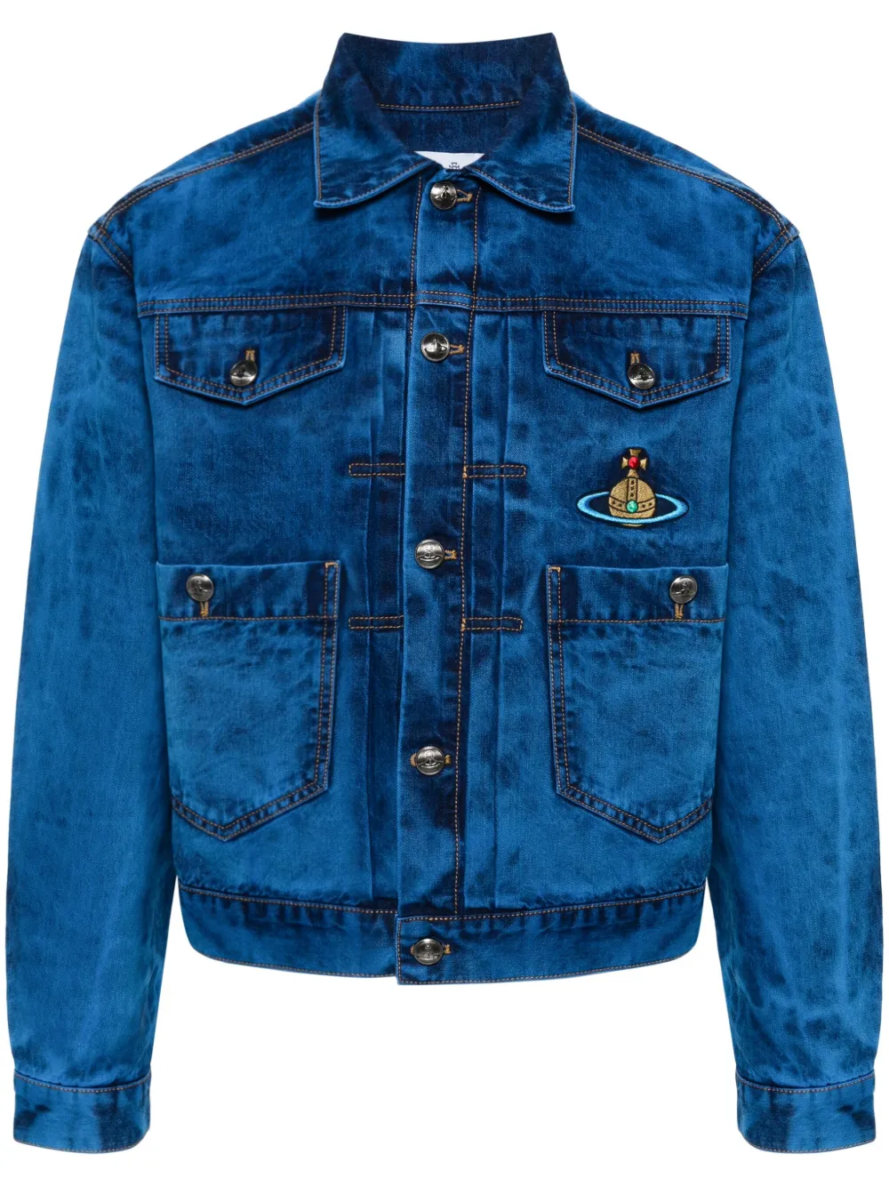 Shop Vivienne Westwood Orb-logo-embroidery Denim Jacket In Blue