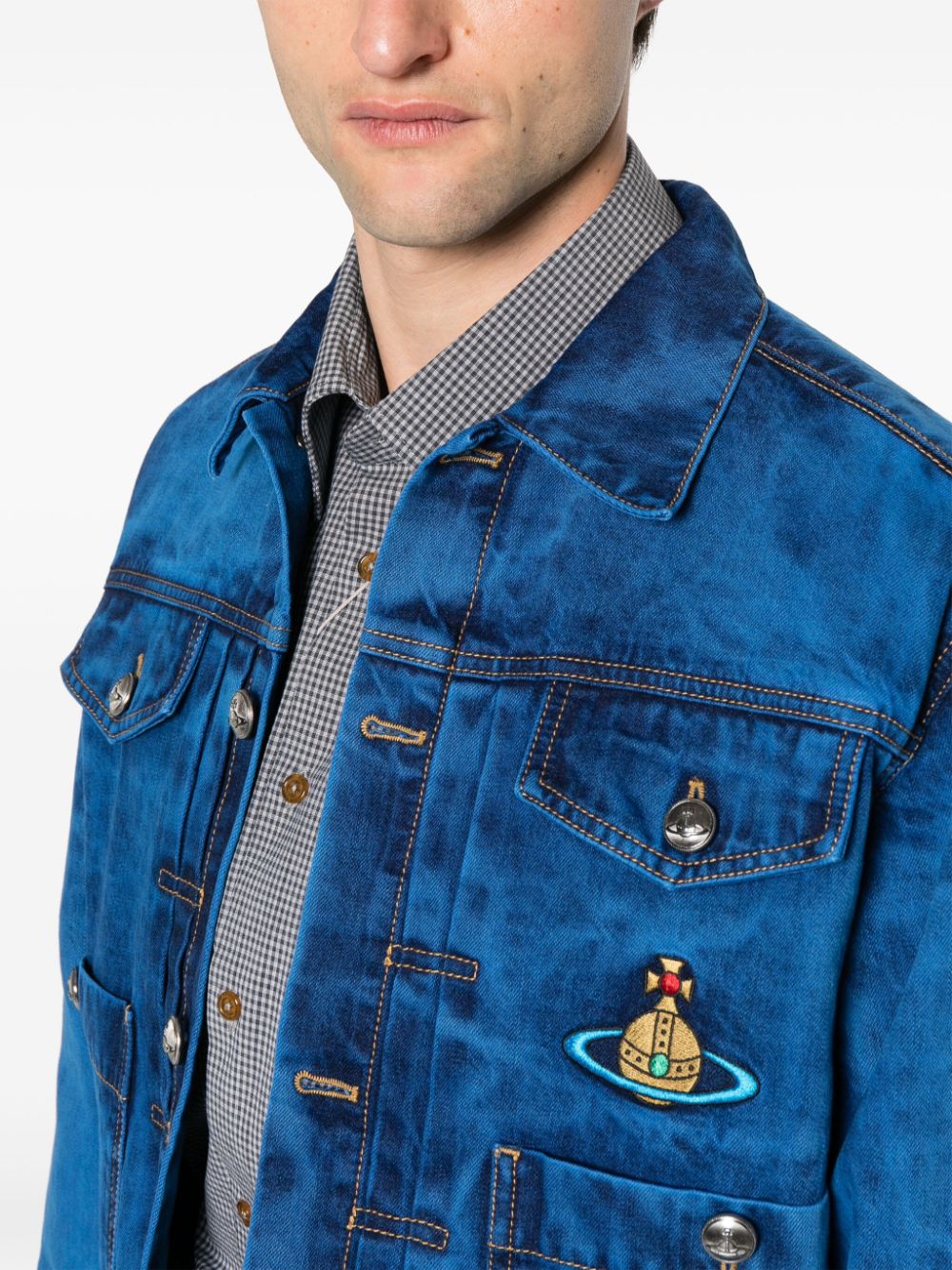 Shop Vivienne Westwood Orb-logo-embroidery Denim Jacket In Blue