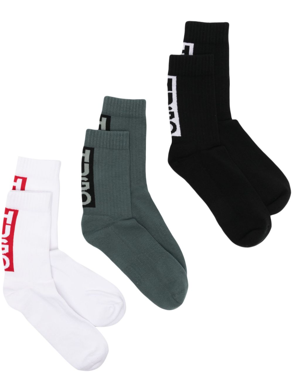HUGO Drie paar sokken met logo-intarsia Veelkleurig