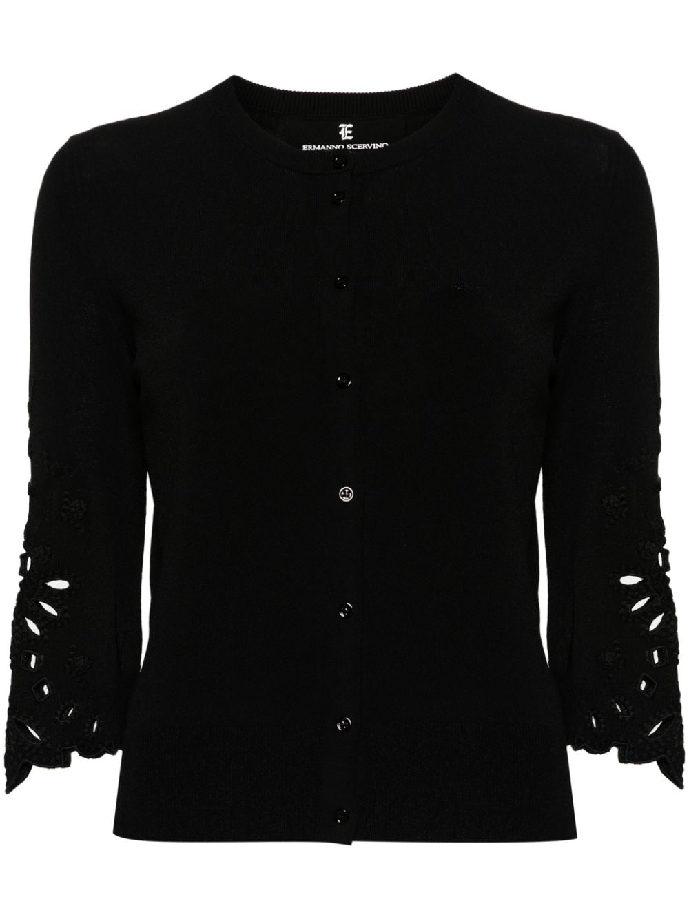 Image 1 of Ermanno Scervino broderie-anglaise ribbed-knit cardigan
