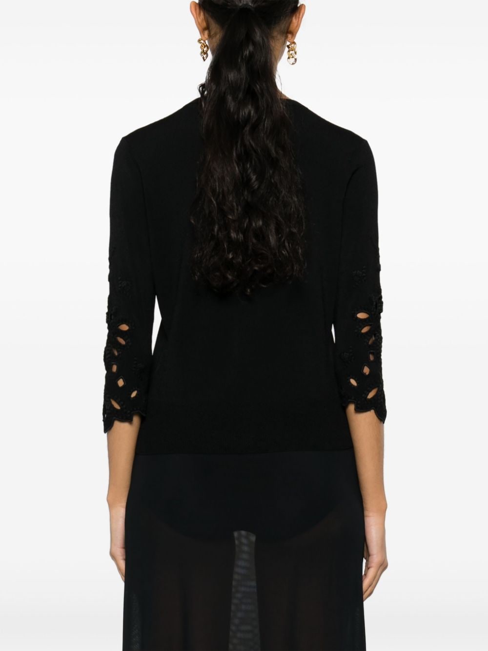 Shop Ermanno Scervino Broderie-anglaise Ribbed-knit Cardigan In Schwarz