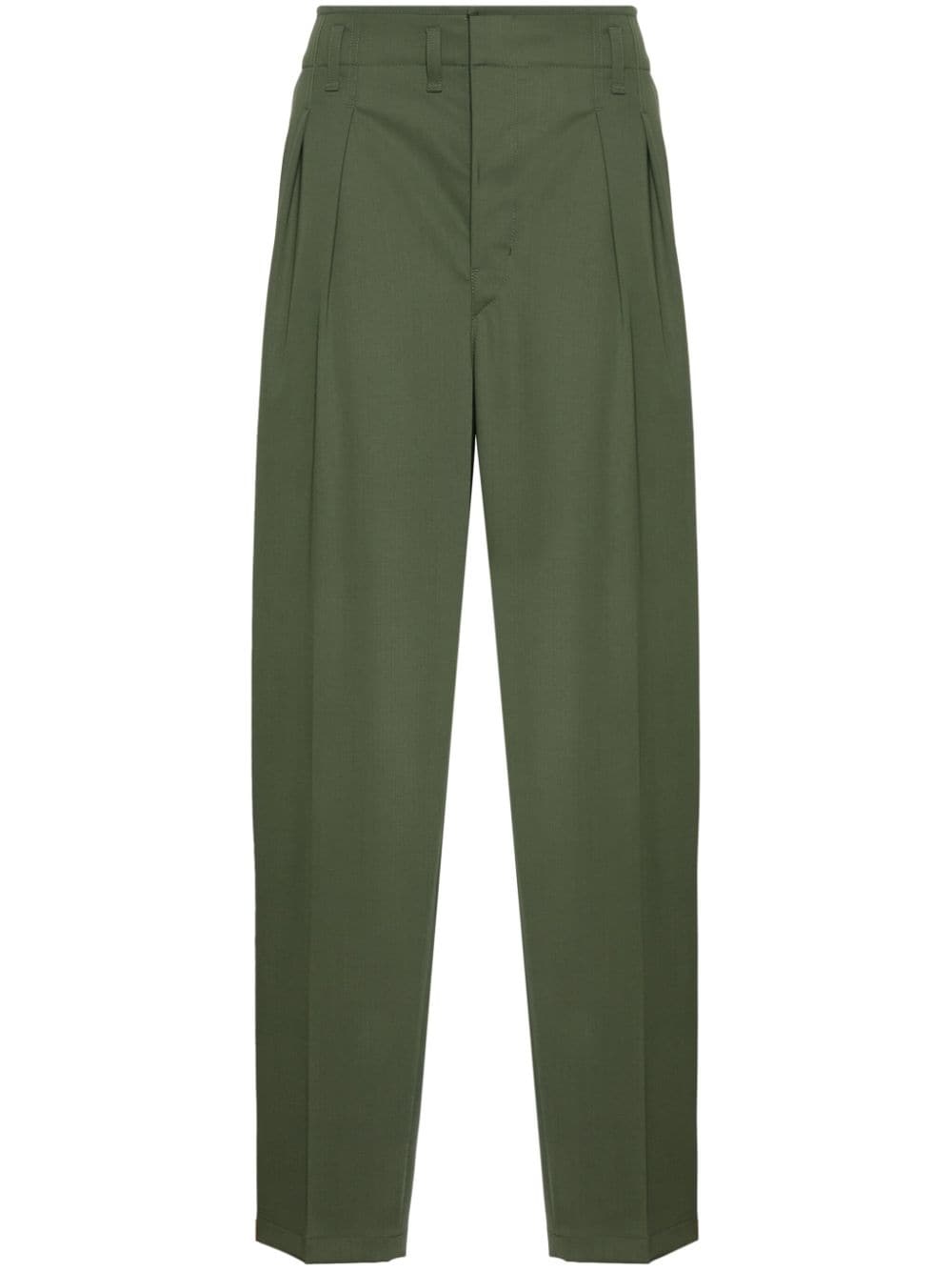 Shop Lemaire Pleated Tapered Trousers In Green