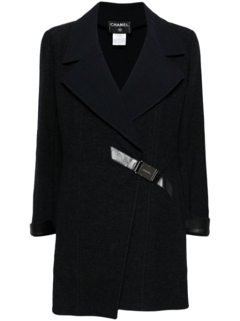 CHANEL 2000 faux-leather panelling notched lapels coat Women