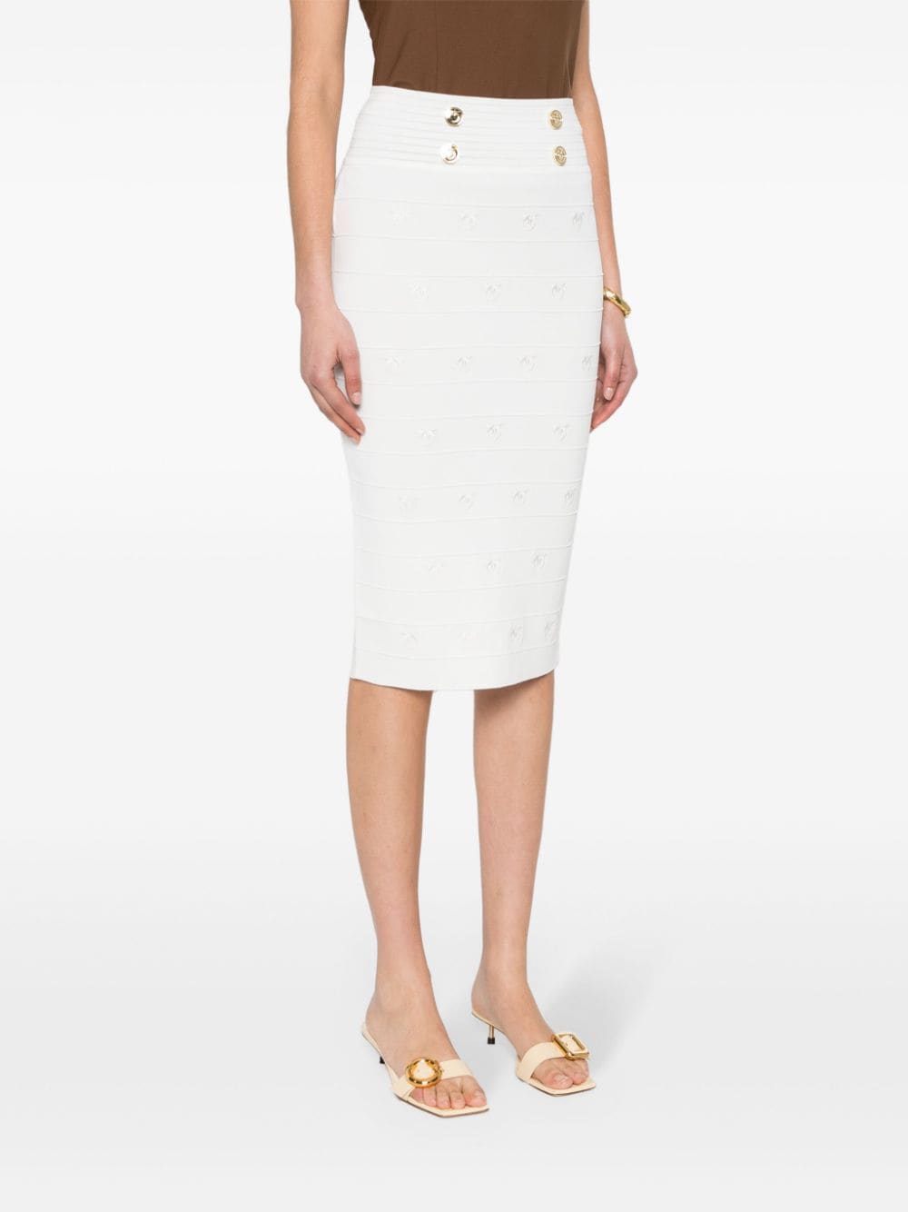 Shop Pinko Love-birds-motif Ribbed Skirt In White